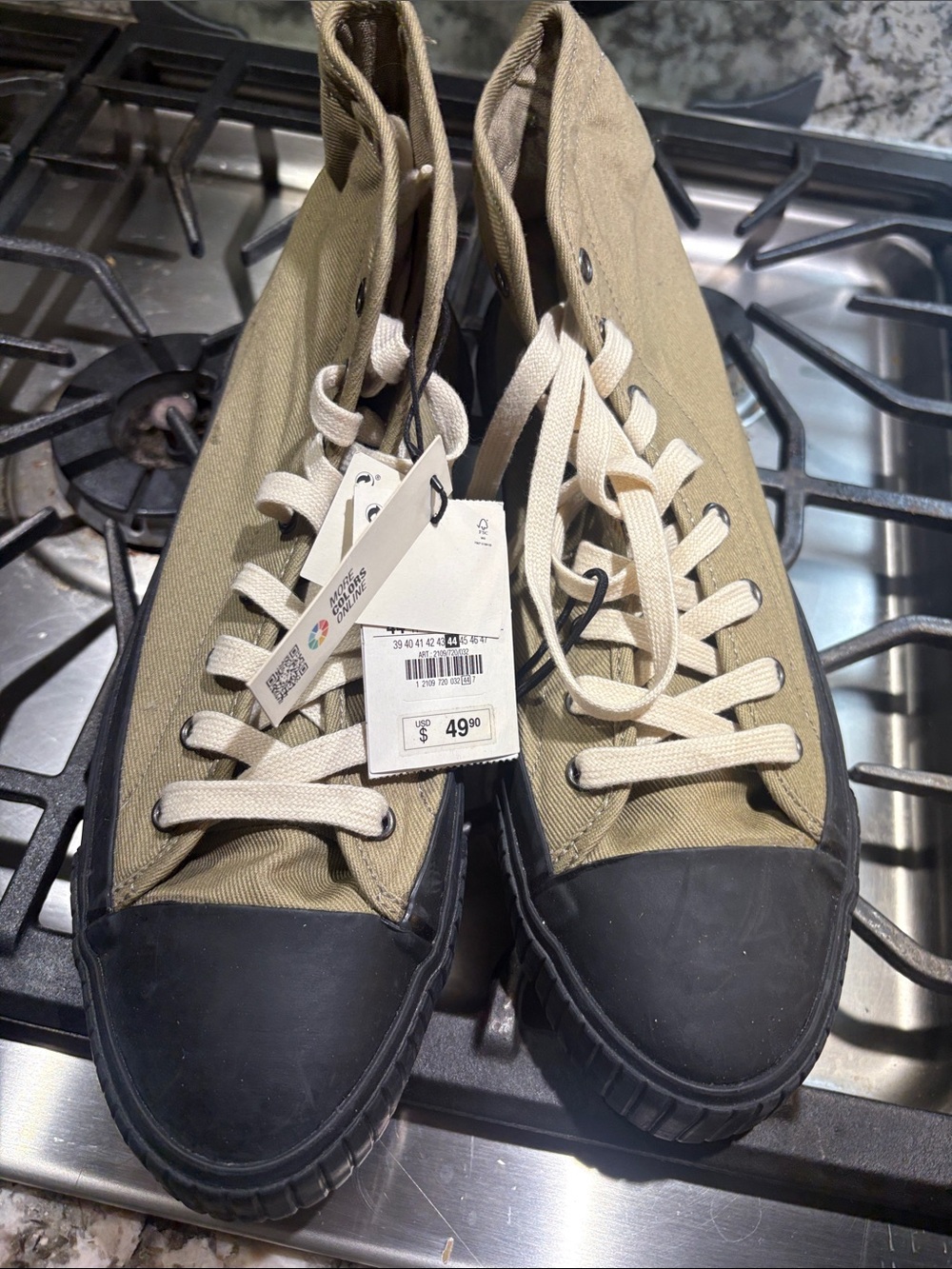 ZARA Classic High-Top Canvas Sneakers in khaki with Black Toe